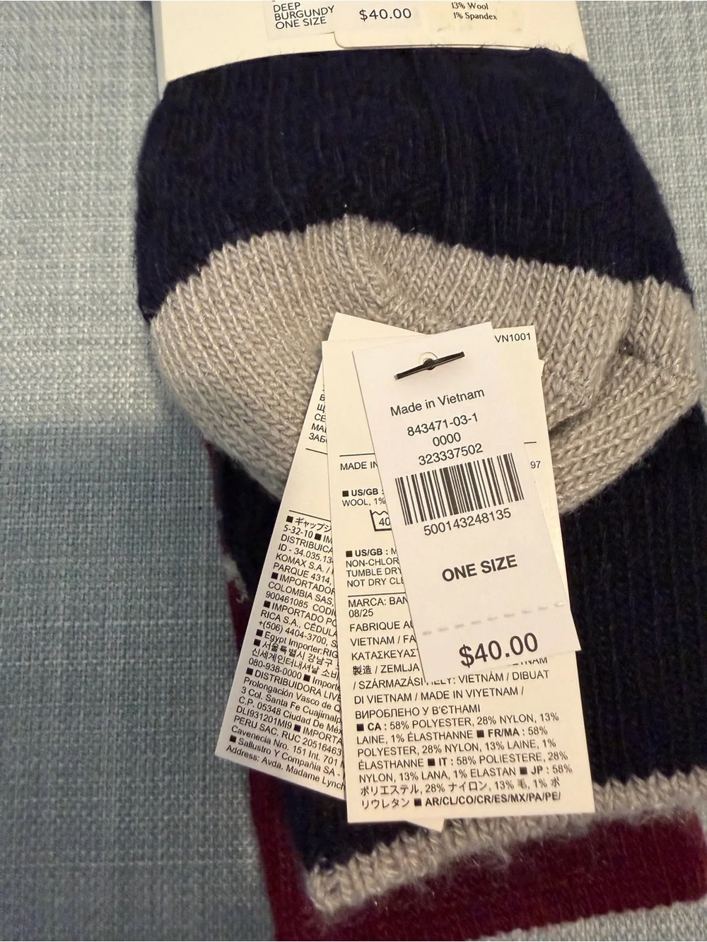 Banana Republic 2 Pairs of Wool Blend Socks - Burgundy Pattern & Navy Solid.